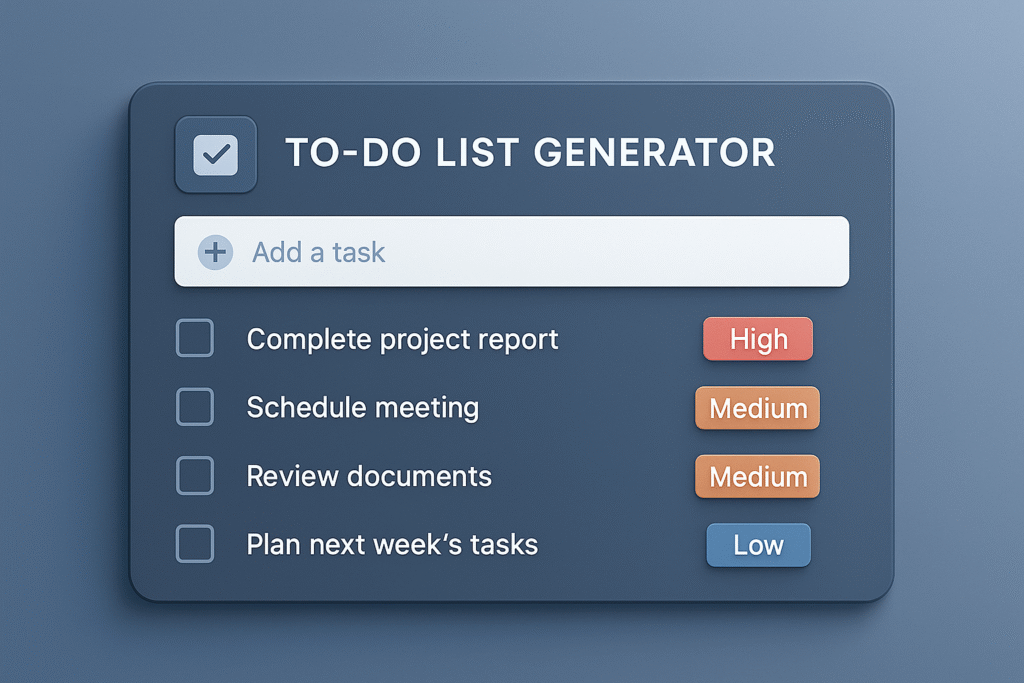 "Online To-Do List Generator tool to create and manage daily tasks and boost productivity"